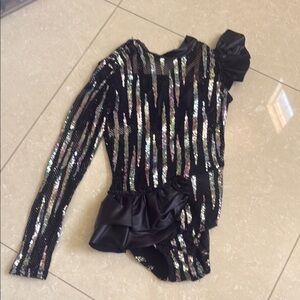 Sequin Striped Kids Dance Costume - Black